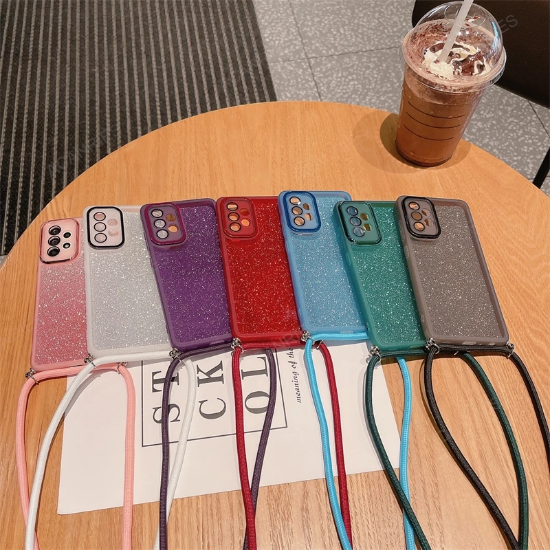 Glitter Silicone Clear Crossbody Lanyard Phone Case