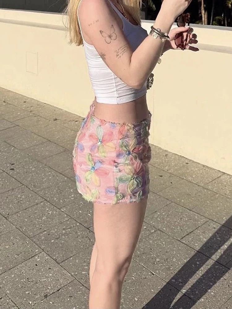 Nibber colorful flowers skirts women sequins patchwork mesh summer new trend Sweet Street Party casual holiday chic mini bottles