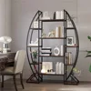 Large Oval Bookshelf, 70“ Tall Open 5 Tier Industrial Bookcases, Modern Etagere Bookcase Furniture, Wall Units for Living Room, 2