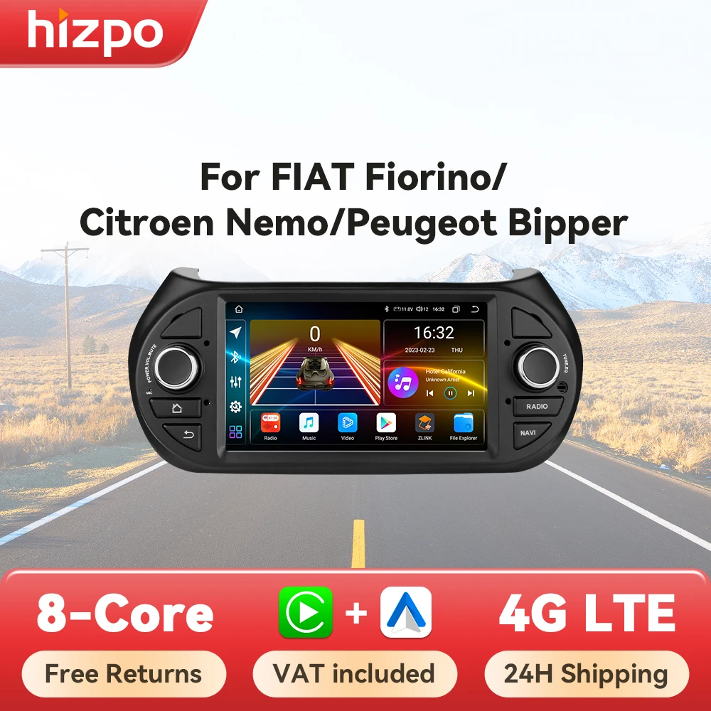 Hizpo 7" 1din Android Autoradio für Fiat Fiorino / Citroen Nemo / Peugeot Bipper Carplay Multimedia Stereo Player Bildschirm GPS DSP