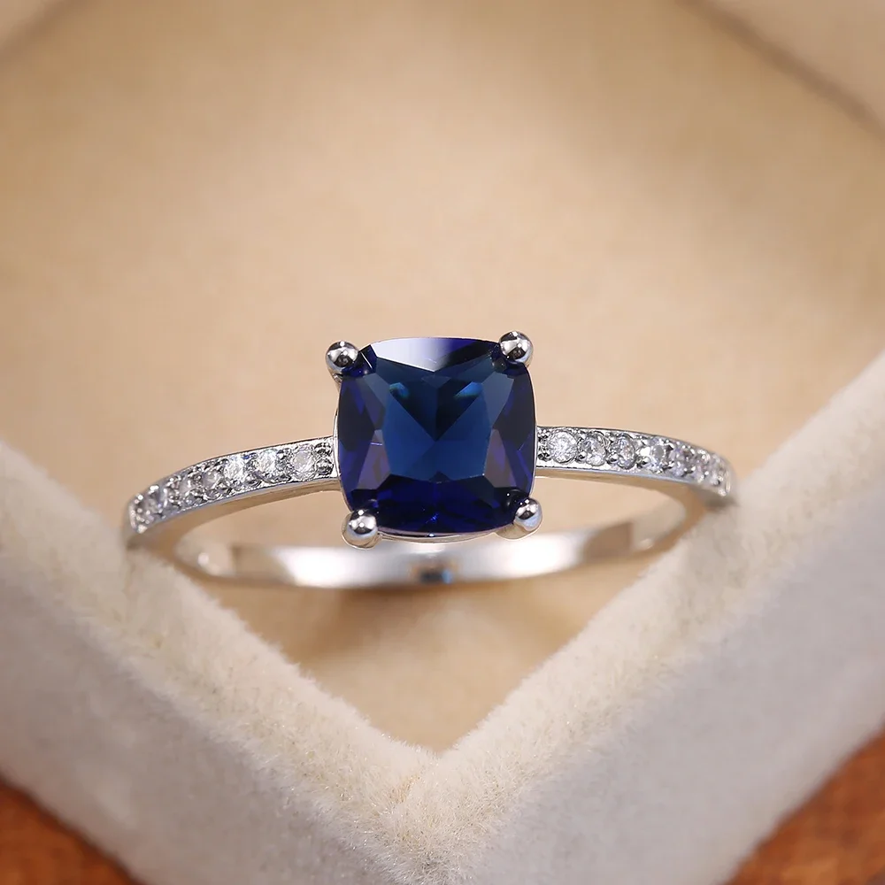Huitan Blue Series Women's Elegant Silver Plated Engagement Ring – Available in 4 Colors