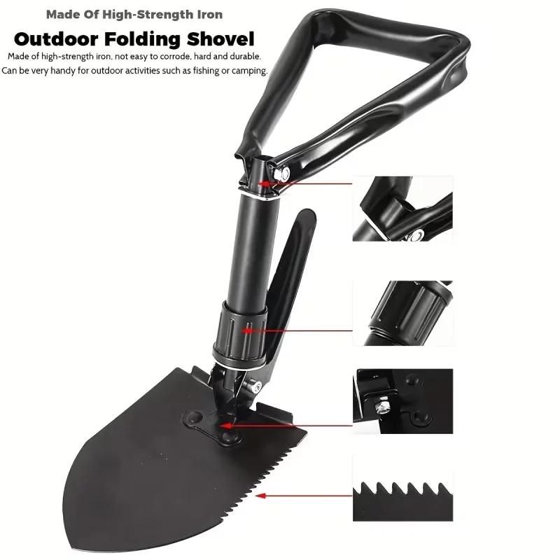 Klappbarer Spaten/Löffel/Spitzhacke/Säge in einem Multifunktionswerkzeug mit Aufbewahrungstasche für Gartenarbeit, Camping, Schnee und Outdoor-Aktivitäten_voghion.com