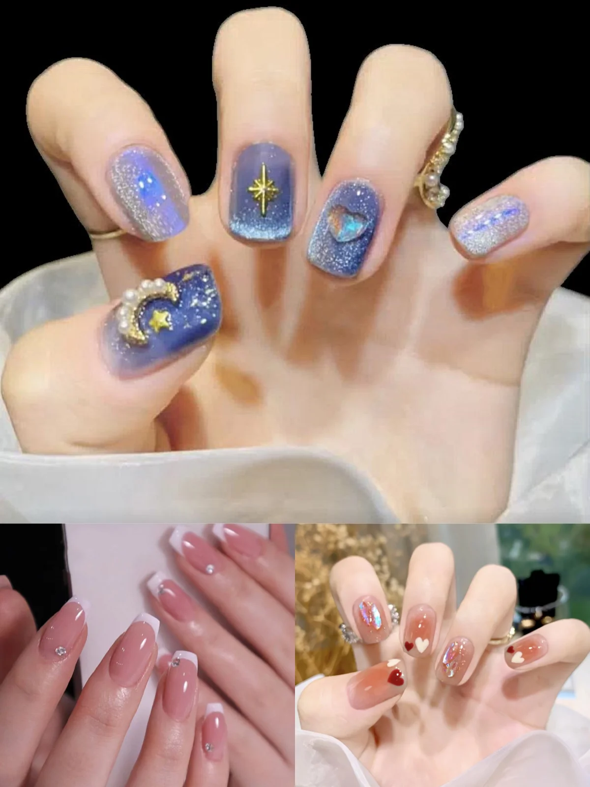 Description Picture 6 of item24P Short Blue Light Therapy False Nails Moon Design Fake Nails Art Full Coverage Waterproof Removable Artificial Press on Nail