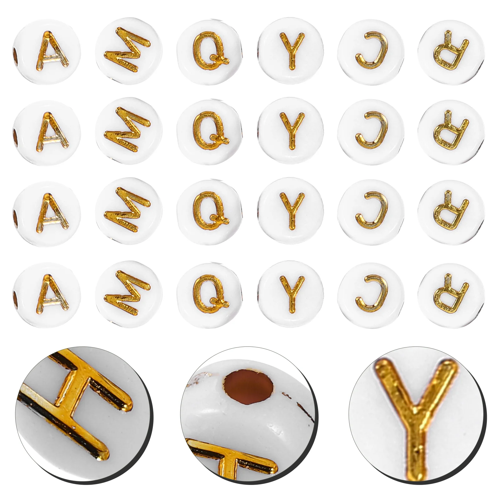 

4*7mm Acrylic White Background Gold English Letter Beads DIY (white Gold) 5 Packs Packed 500pcs