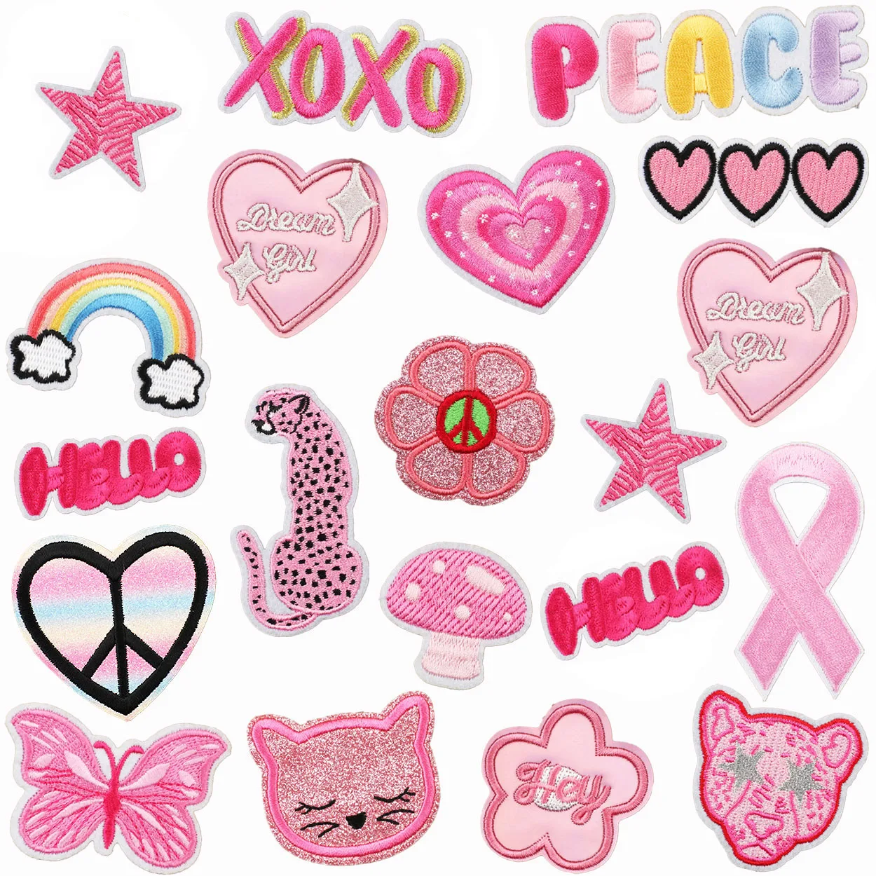 Iron On Patches for Clothes Pink Leopard Clothing Stickers Fabric Sewing Embroidered Patch Thermal Adhesive Applique Fusible