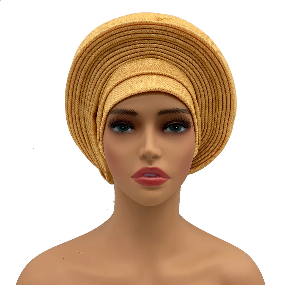 African Headtie Turban Women's Auto Gele Female Head Wraps Nigeria Head Ties Wedding Party Headgear