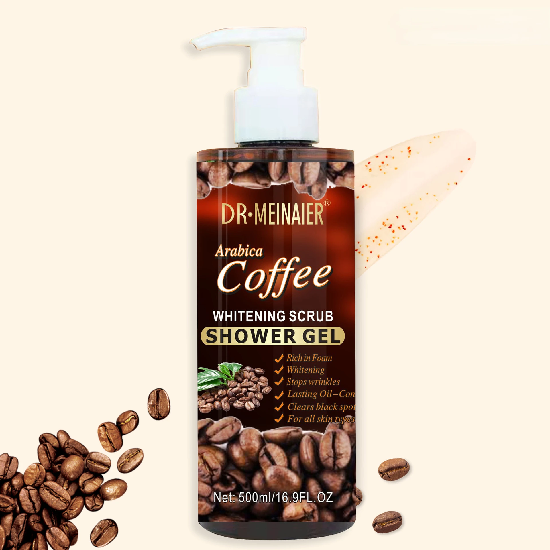 500ml Coffee Scrub Shower Gel Brightening Moisturizing Bubble Shower Gel Remove Chicken Skin and Soften Skin