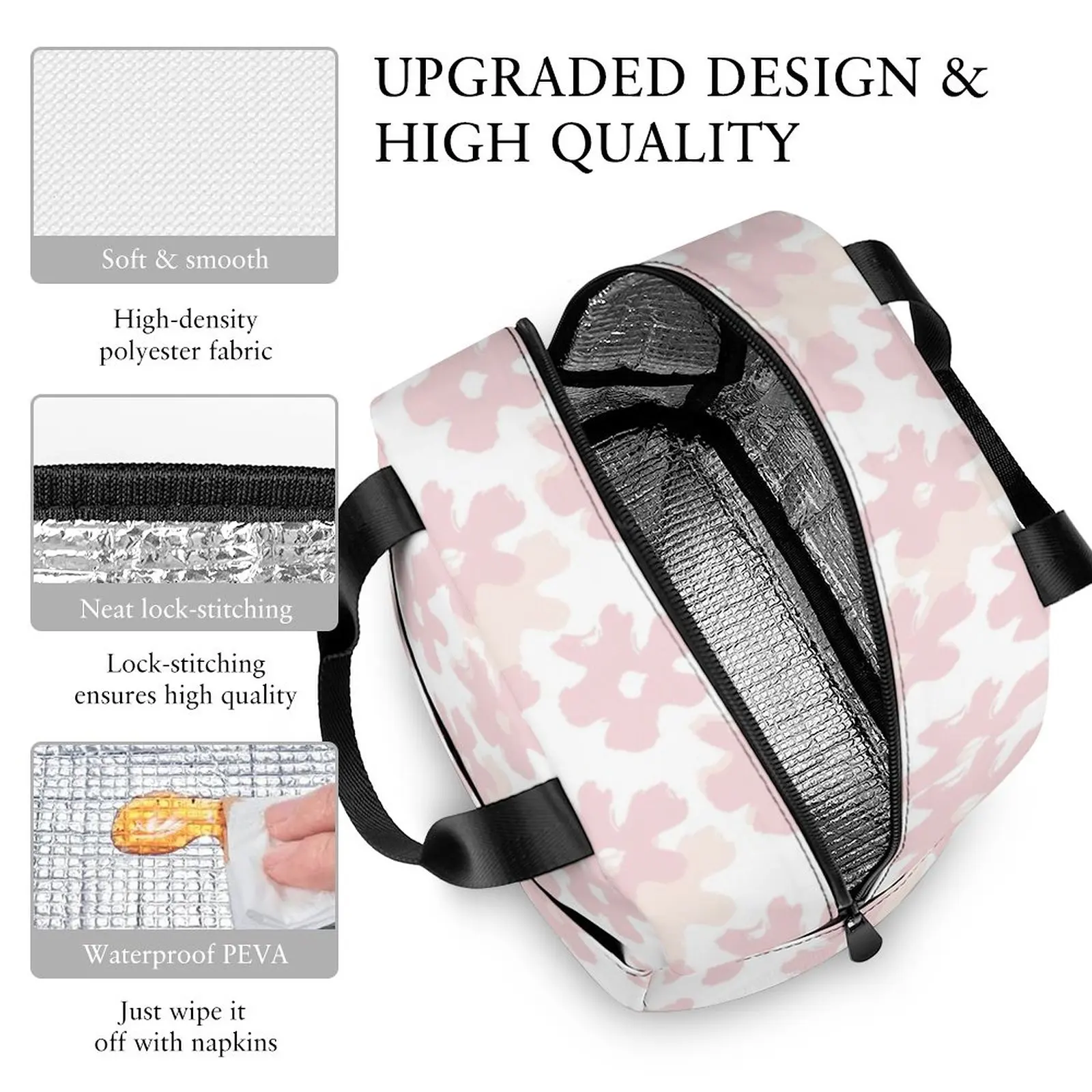 Custom Pattern Tote Lunch Bags for Women Pink Girl Flower Print Portable Meal Bag Picnic Travel Breakfast Box Office Work School