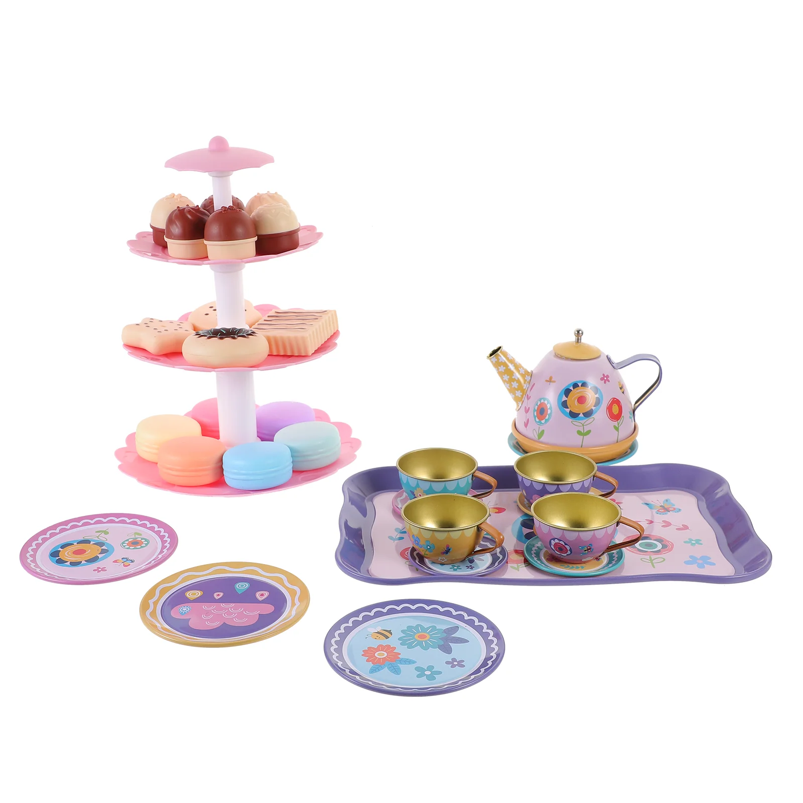 

1 Set of Little Girls Tea Set Tea Party Set Pretend Play Teacups Set Children's Tea Party Role Play Toy