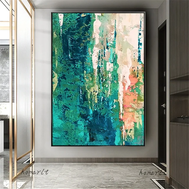 Large Modern Palette Knife picture Pure Handmade Wall Decor Turquoise Green Canvas Oil Painting Modern Wall Art For Living Room