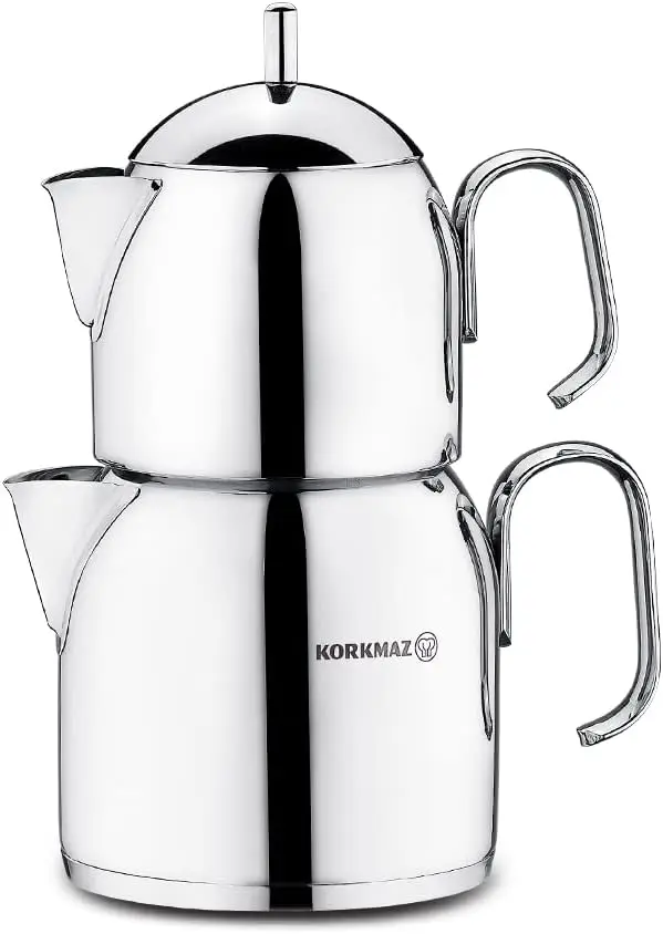 Premium Turkish Teapot Set Stainless Steel Double Maker