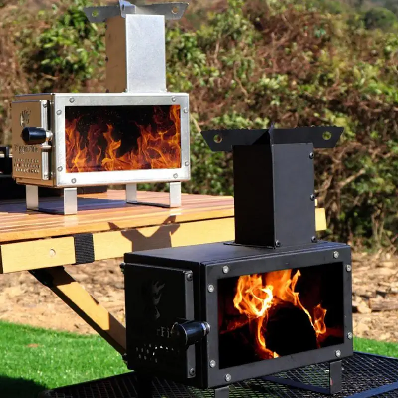Camping Wood Stove Portable Firewood Stoves With Chimney Pipe Vent Heating  Furnace With Side Window For Picnic Camping Supplies - AliExpress
