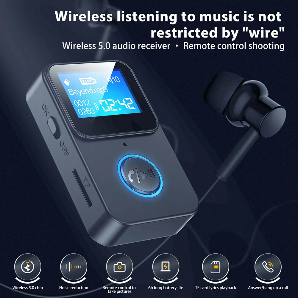Bluetooth Audio Adapter Bluetooth MP3 Receiver Bluetooth Music Player C33 Wireless Bluetooth-compatible 5.0 Audio Receiver 3.5mm Aux Audio Music Adapter with Screen Display