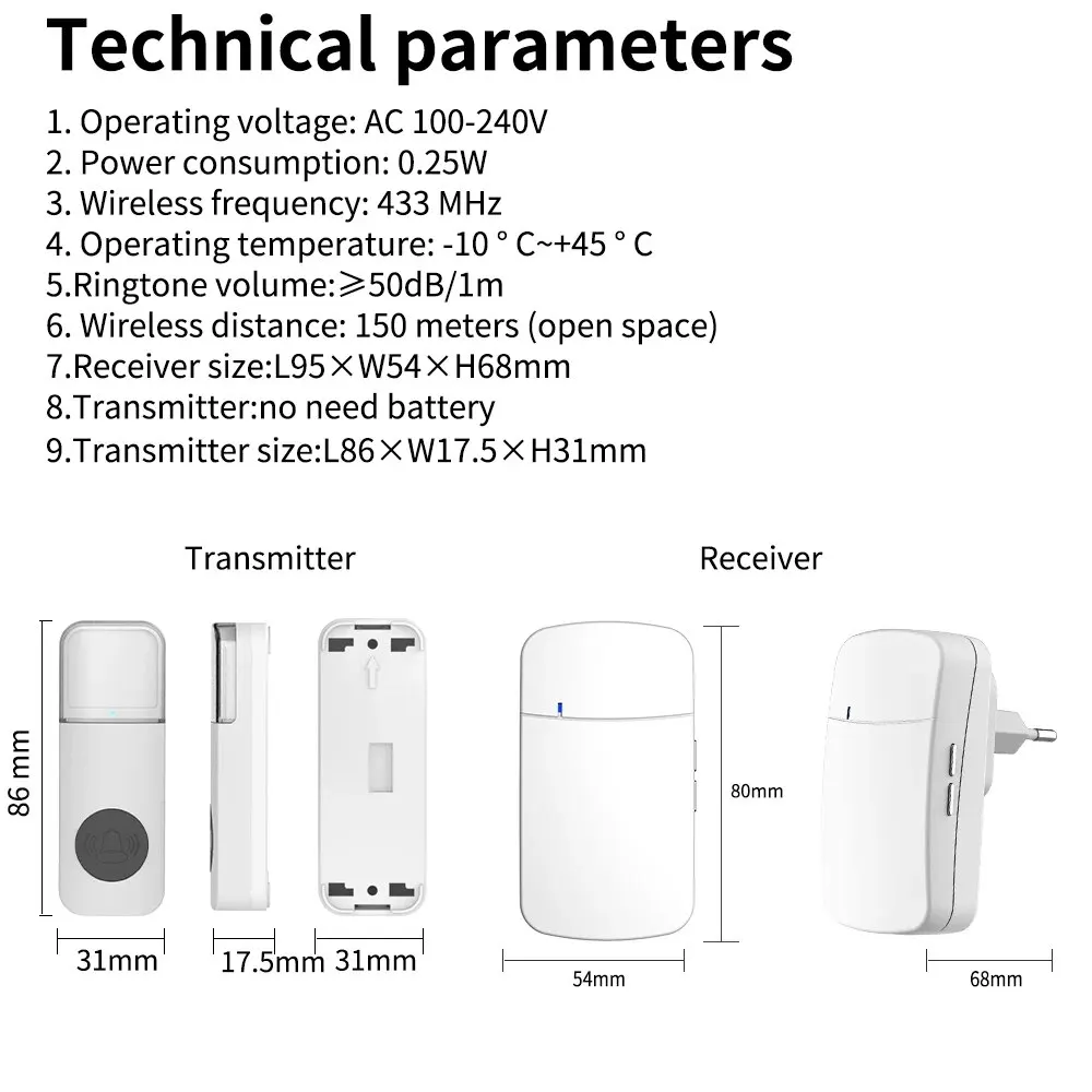 Wireless Doorbell Waterproof 150M EU UK US Plug Remote Control Intelligent Doorbell 38 Melody Alarms wireless doorbell