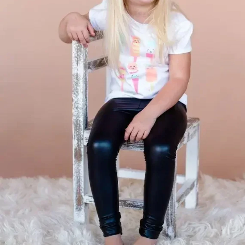 Girls PU Leggings Spring Autumn Legging for Kids Leather Skinny Pants 2 To 12 Years Children's Trousers Clothing Teenagers Pant