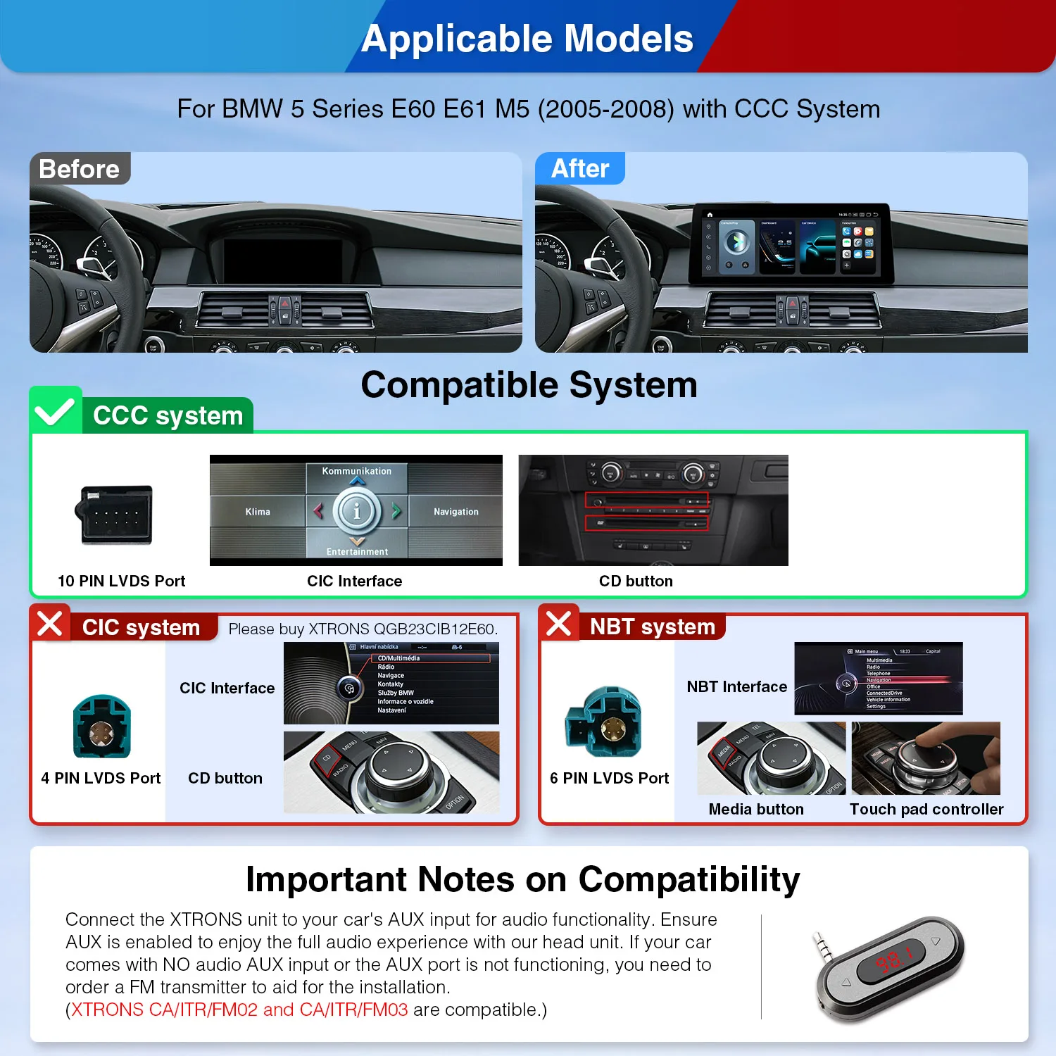 XTRONS 12.3" Android 14 Car Multimedia Player for BMW 5 Series E60 E61 M5 2K 8+128GB Car Stereo with CarPlay Android Auto EA4G - Image 3