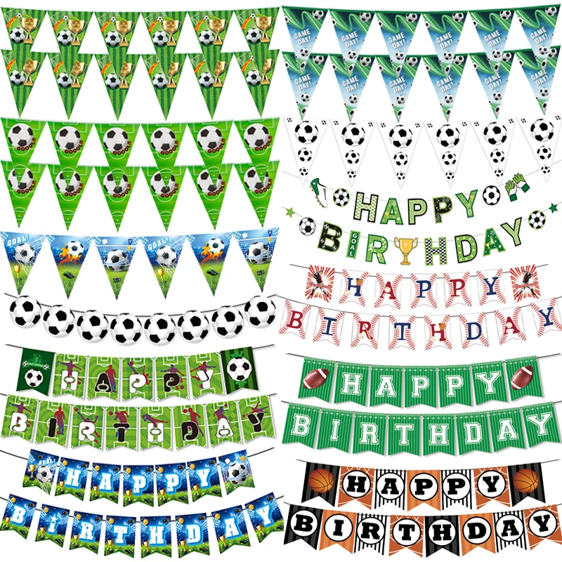 1/2/3-teilige Fußball-Geburtstags-Wimpelkette Basketball Rugby Happy Birthday Banner Kinder Jungen Partydekoration Hängende Flagge Babyparty-Deko