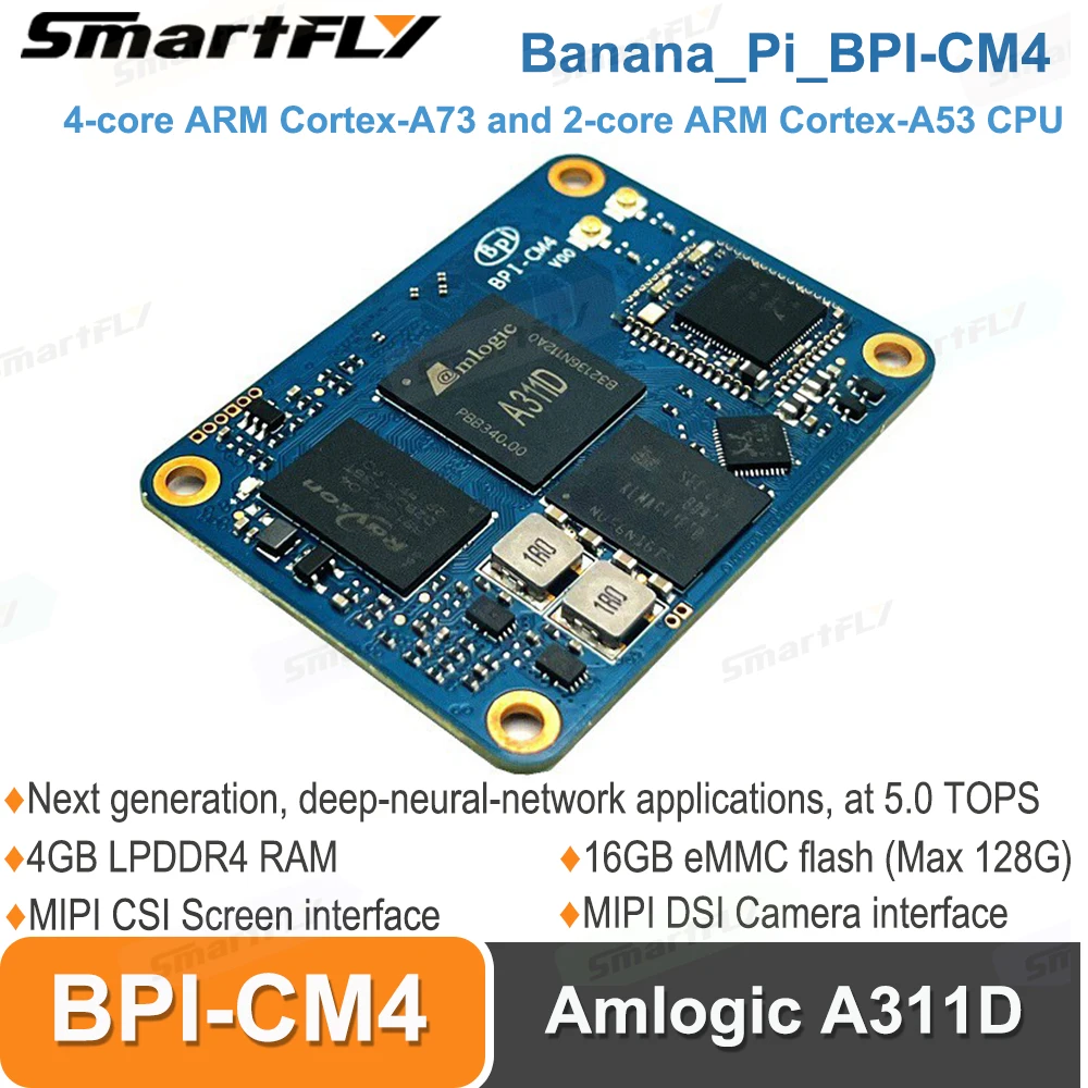 Pi gels BPI-CM4 Amlogic A311D façades Core ARM Cortex-A73 4G LPDDR4 16G eMMC Minipcie 26PIN Compatible avec raspberry Pi CM4