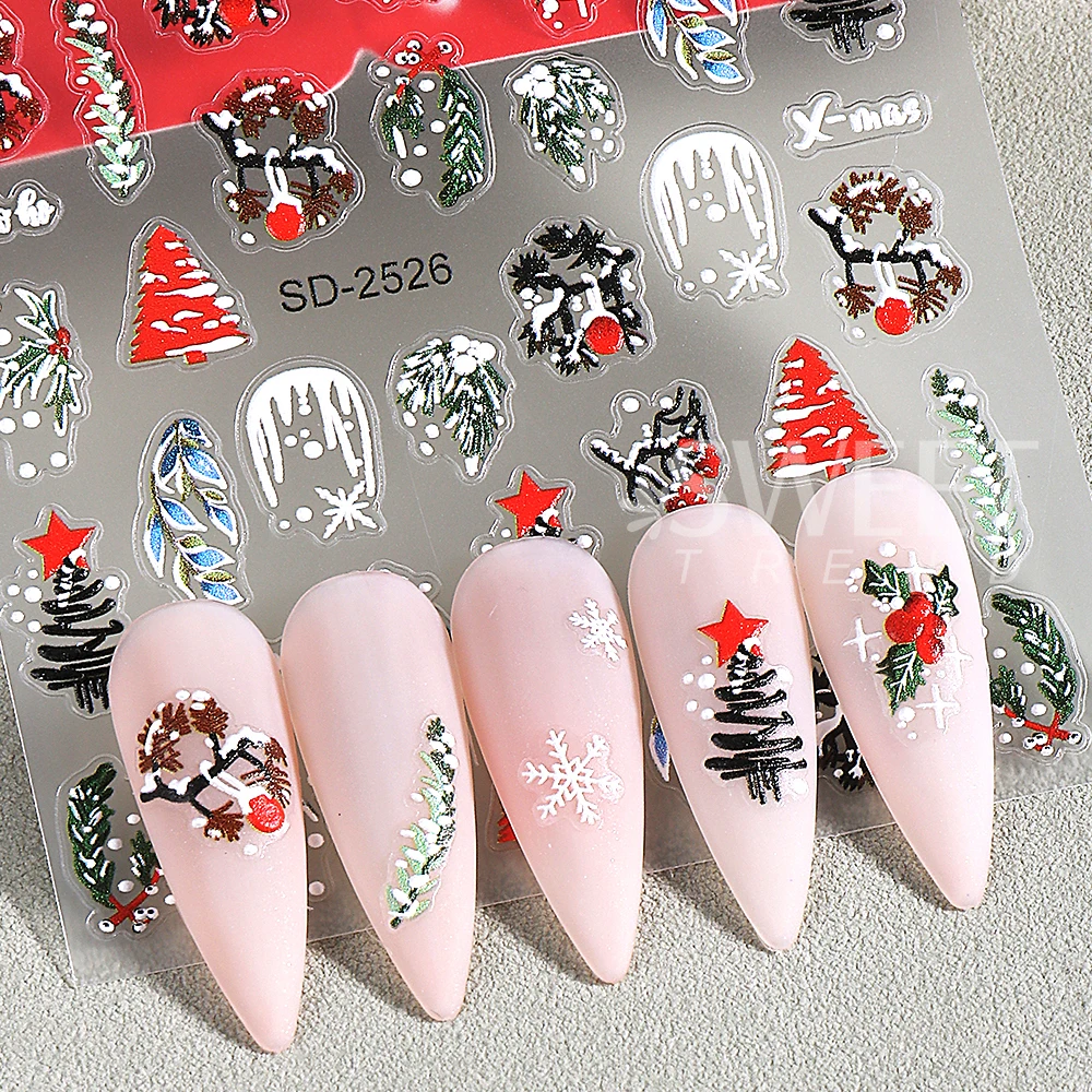 5D Cute Christmas Tree Nail Art Stickers Snowflake Bow Socks Star Design Decals DIY Self-Adhesive Stickers Manicure Decoration