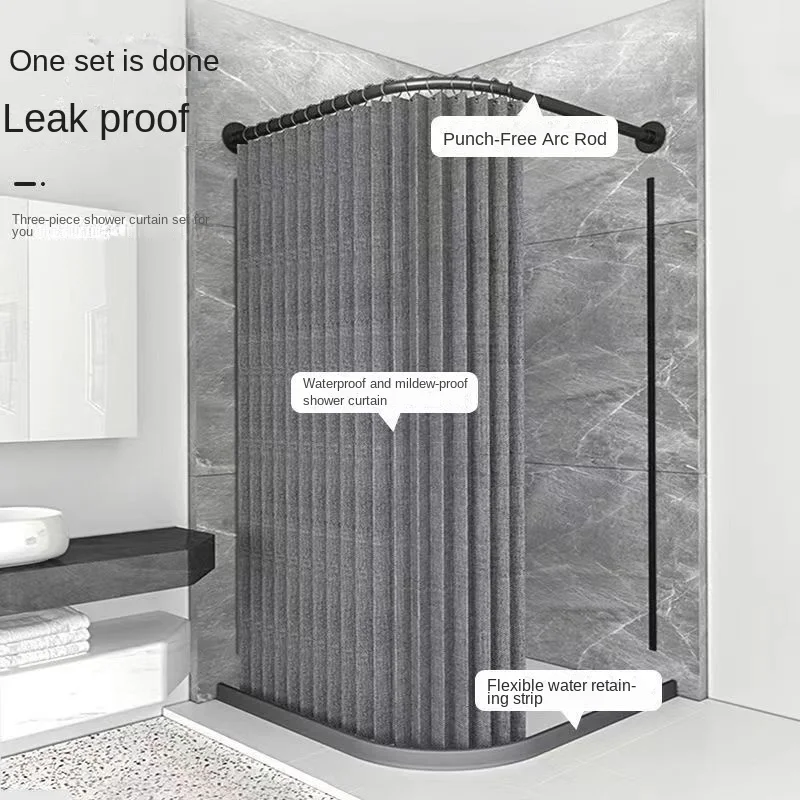 Toilet Non-porous Corner Magnetic Folding Invisible Shower Curtain Waterproof Mildew-proof Thickened Shower Partition Screen