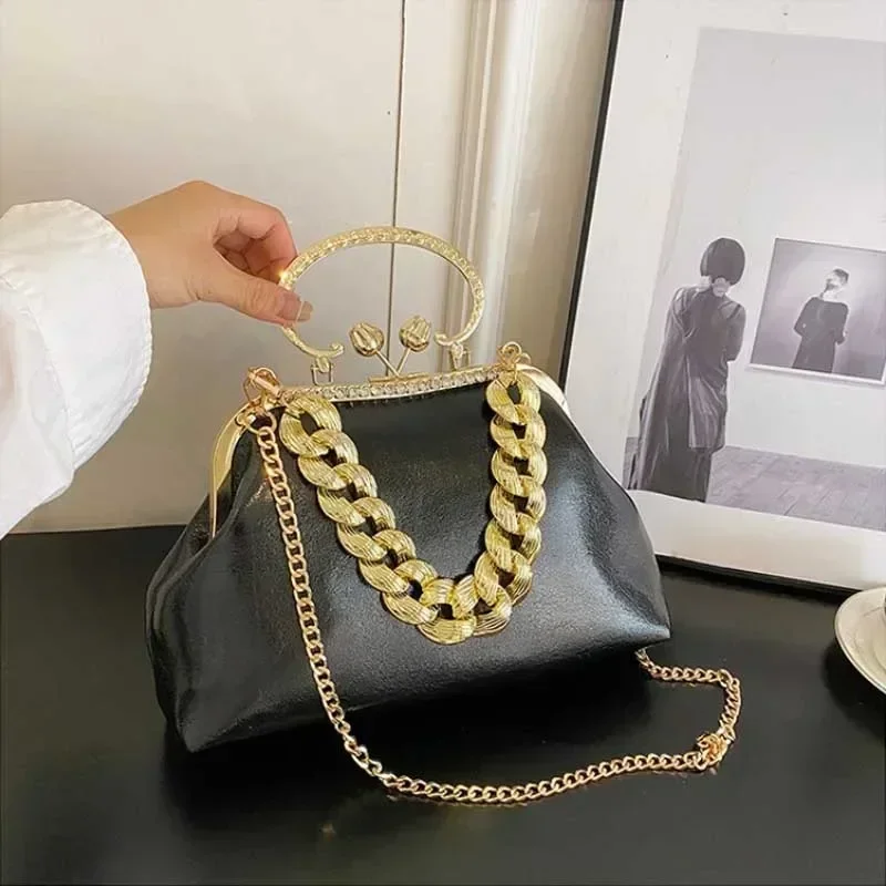 Luxury Women Gold Green Chain Messenger Bags PU Leather Shoulder Bags Shell Clip Designer Handbag And Purse Wedding Clutch
