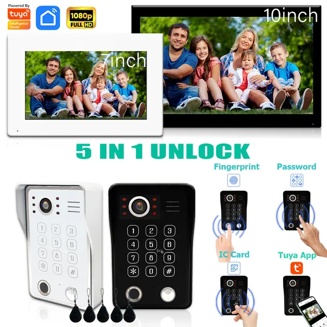 Fingerprint Unlock 5IN1 Wifi Doorbell Video Intercom System For Home Doorphone Tuya Smart 1080P Touch Monitor Security Protect 1