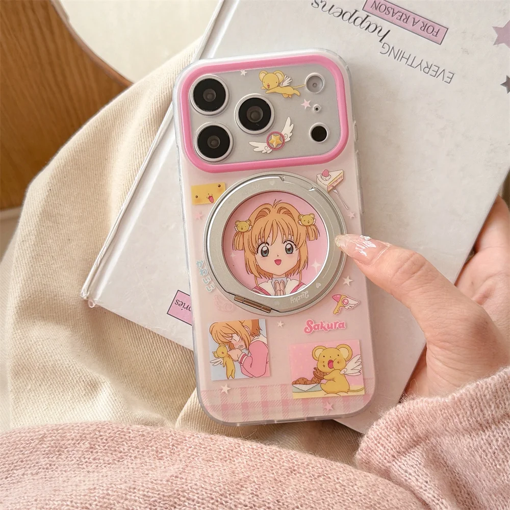 Adorable Cartoon Phone Case with Rotating Stand - Shockproof and Stylish Cover