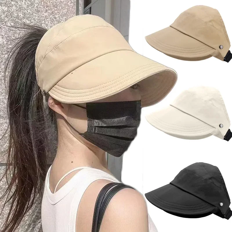 

Hats Ponytail Brim Beach Adjustable Bucket for Dry Protection Summer Casual Fishermen Hat Women UV Cap Quick Solid Wide Hat