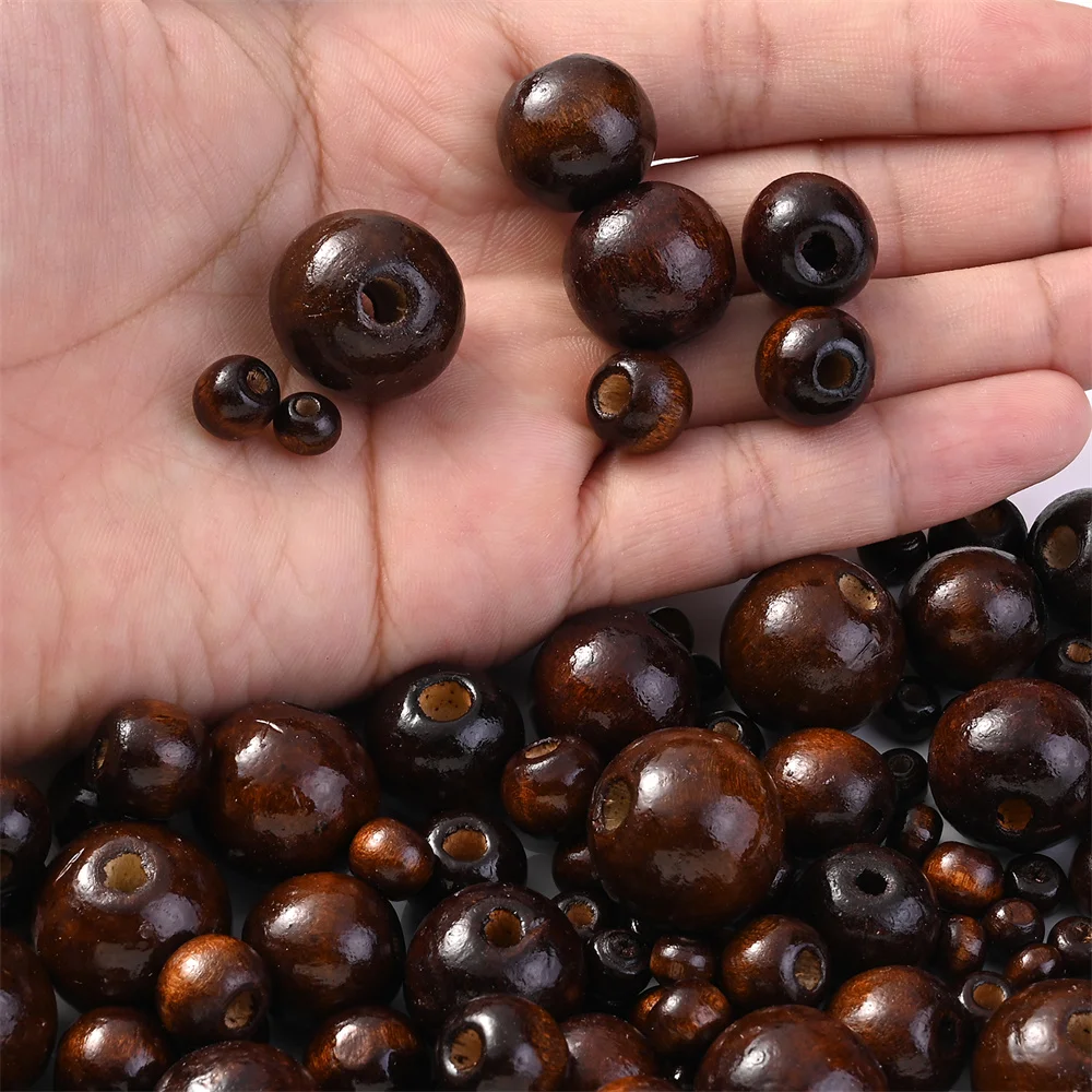 Eco-Friendly Brown Natural Wooden Beads for DIY Jewelry and Handmade Accessories