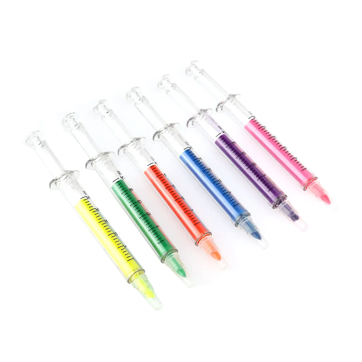 6pcs 주사기 모양의 형광펜 펜 6 색 노트 용 형광 마커 학교 사무실 사용 노란색 주황색 파란색 녹색 빨간색