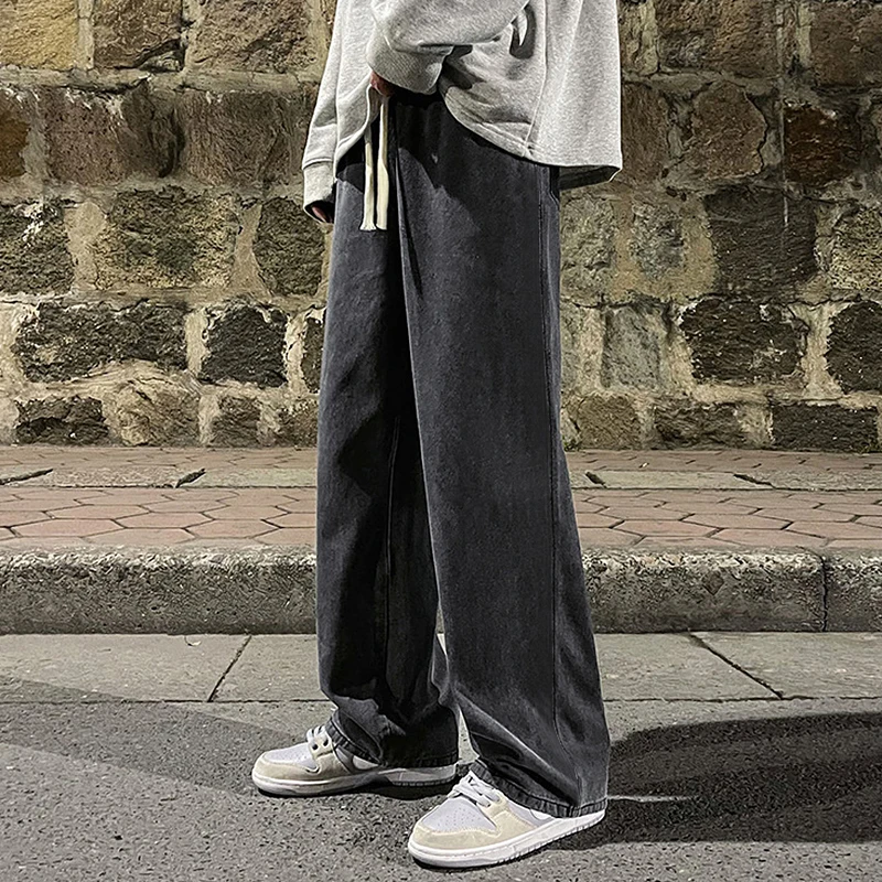 Men jeans Solid Color Drape Jeans Loose Straight Vintage Hip-hop Casual Wide-leg Pants