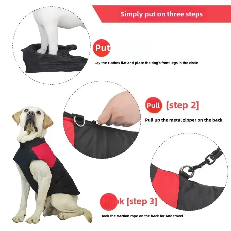 Pet Winter Vest Zipper Jacket Pet Waterproof Coat Dog Cotton Padded Jacket Dog Windproof Clothes Costume for Large Dogs Outfit