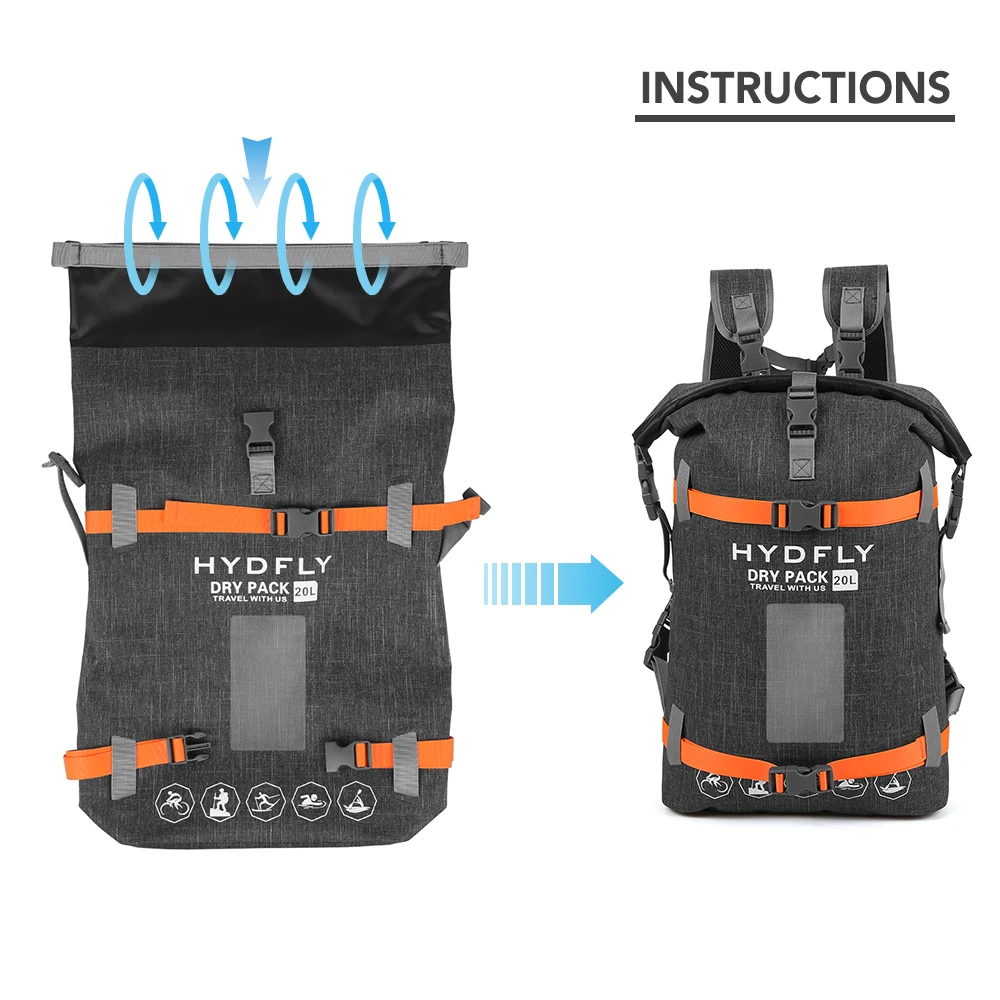 Outdoor Waterproof Dry Bag River Trekking Floating Roll-top Backpack Drifting Swimming Water Sports Dry Bag 10L / 15L / 20L