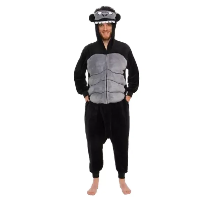 Kigurumi Pajamas Gorilla Pajamas Adult Kigurumi Onesie Men Cosplay Costume Full Body Whole Pijama Men One-Piece Sleepwear Christmas For Halloween