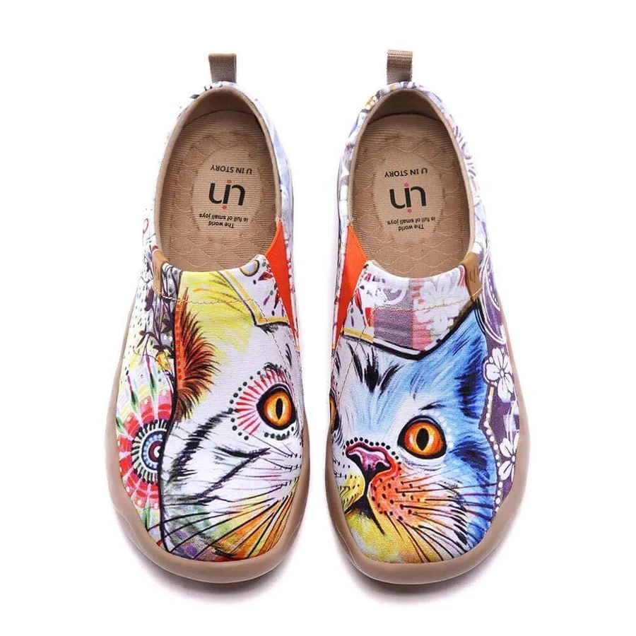 

UIN Women's Charming Cat Colorful Painted Canvas Slip-On Shoe Multicolor Comfort Causal Loafer