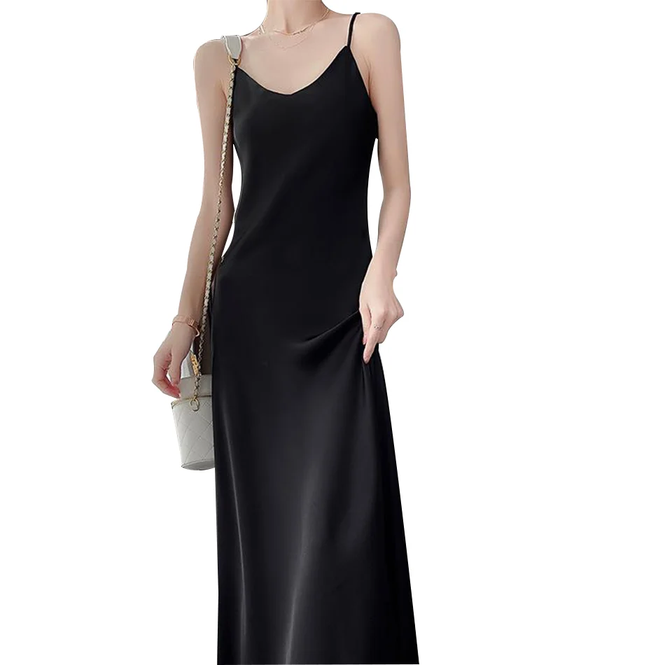 Elegant Italian-Inspired Black Cotton Sleeveless Evening Dress With Drawstring Waist For Women