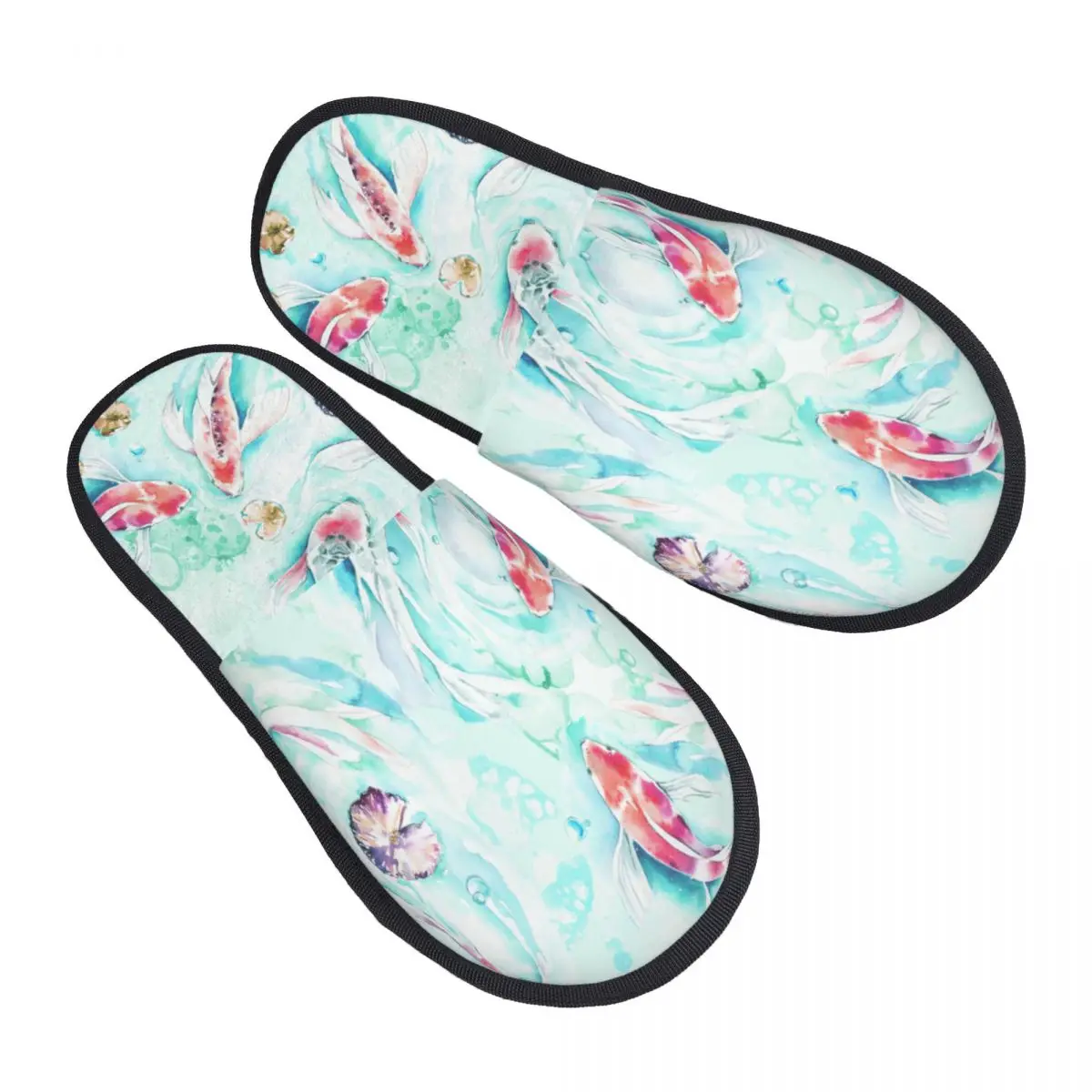 

Winter Women Men Non-Slip Flat Slippers Japan Carp Koi Fish Pond Indoor Fur Soft Warm Shoes