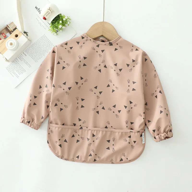 Erduo Waterproof Long Sleeve Baby Bib with Soft Cloth Fabric
