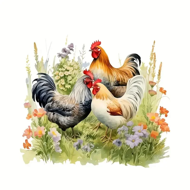 Domestic Rooster and Hen Cartoon Stickers Self-Adhesive Toilet Stickers,Wall Decal Removable, Reusable Vinyl Car Sticker