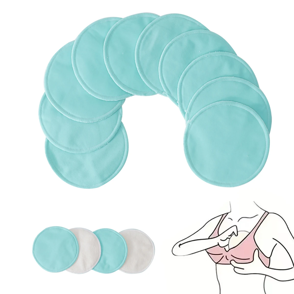 HappyFlute 10pcs Random Color Bamboo Pads Reusable Washable Breast Pads Absorbent Breast Pads For Breastfeeding 3