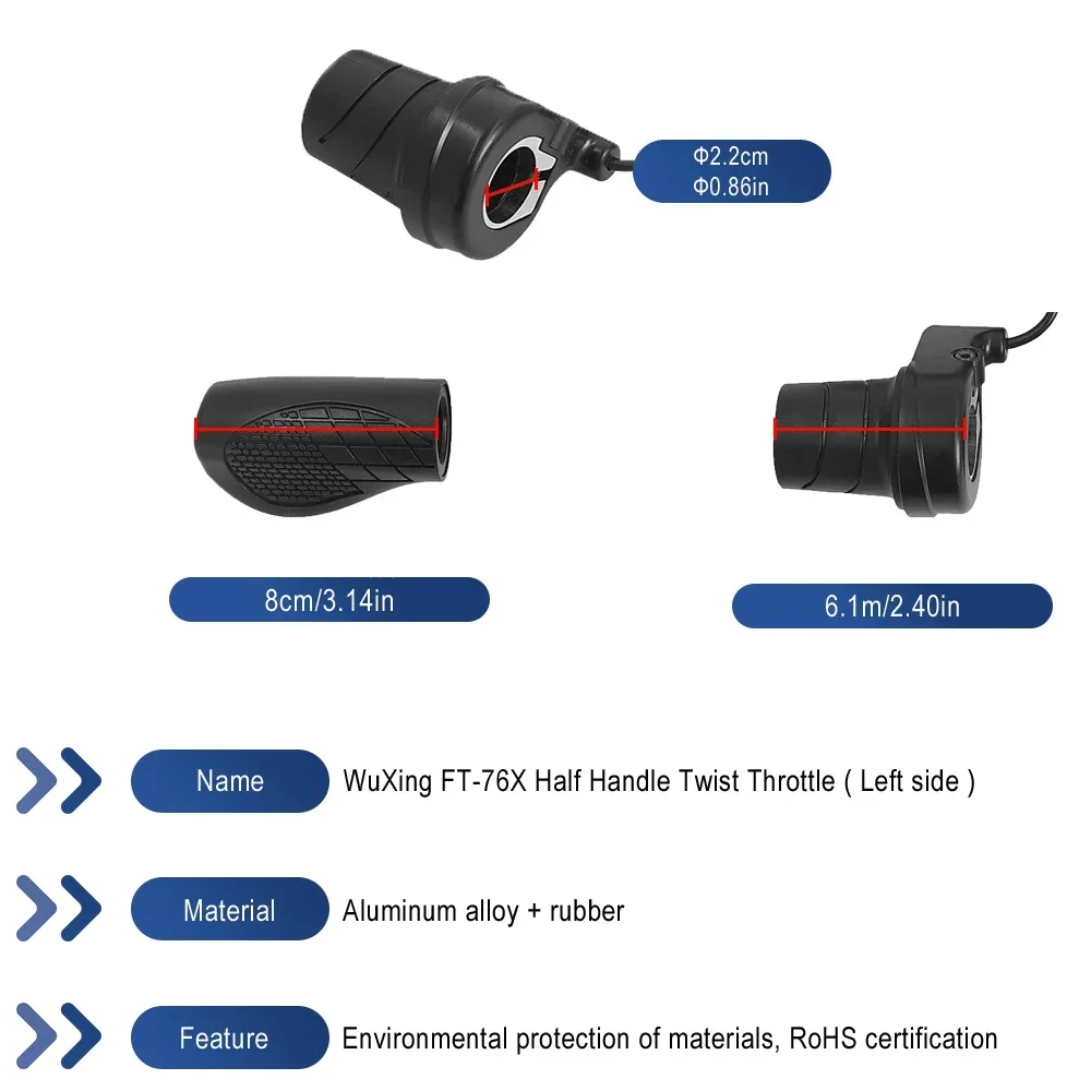Electric Bicycle Right Handle for E-Bike Electric Scooter Throttle WP/SM Connector 36V 48V 72V Half Handle Twist Throttle