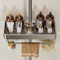 New 1PC Wall Mounted Bathroom Shower Head Holder No Drilling Required Shampoo Organizer Rack Integrated Design Storage Shelf 1