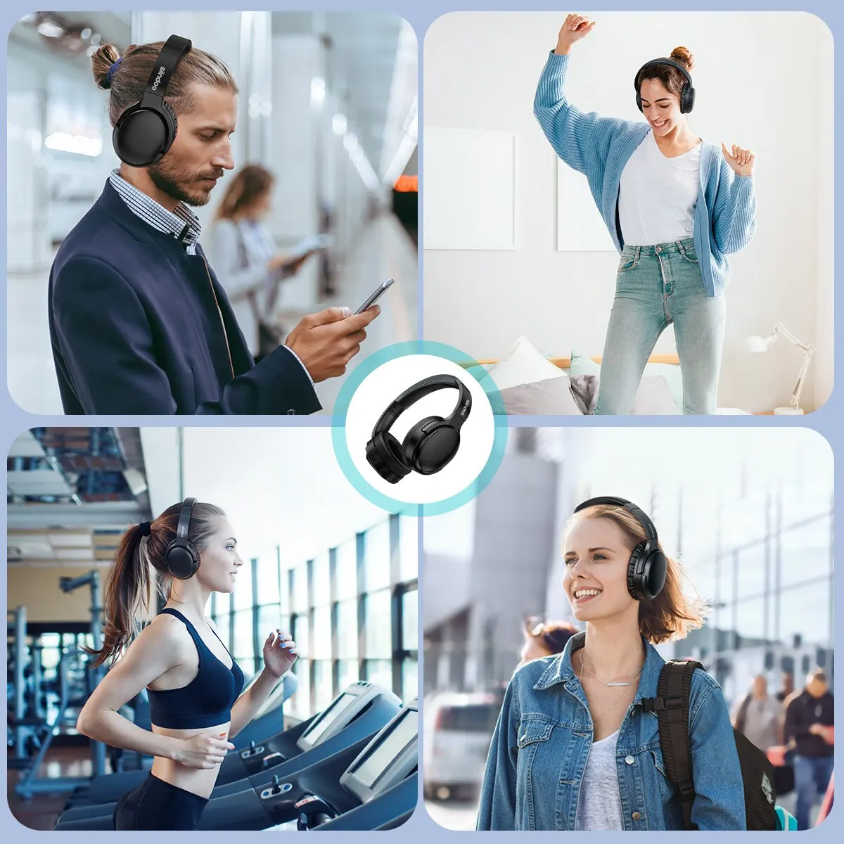 Siindoo ANC918B 액티브 노이즈 캔슬링 무선 헤드폰, 마이크 포함, 하이파이 스테레오 헤드셋, 딥베이스 BT 5.3, TV용