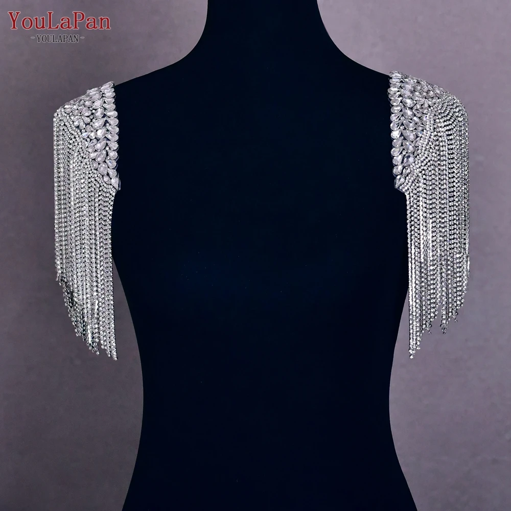 YouLaPan SP48 Tassel Shoulder Patches for Wedding Dress Epaulet Woman Clothing Accessories Handmade Rhinestone Patches Jewelry