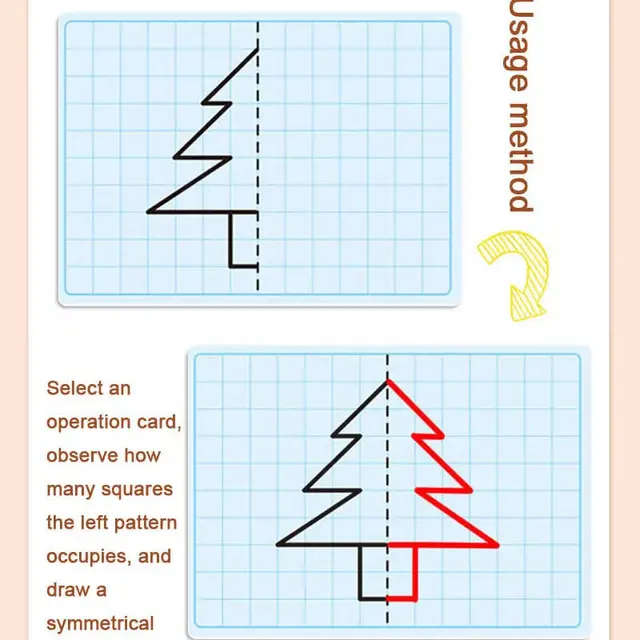 30 page children's grid symmetrical drawing toy focuses on fine motor skills writing and 4-color brush control training drawing 5