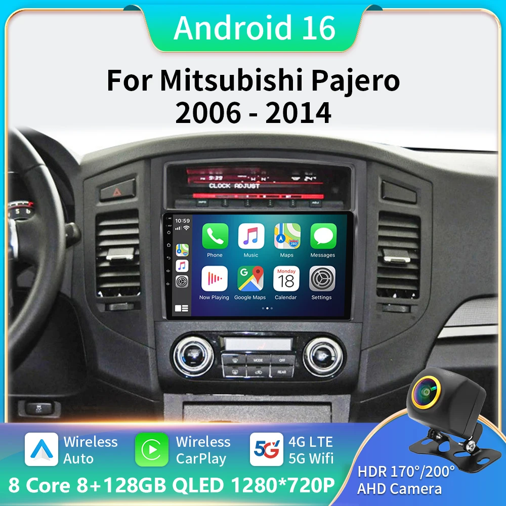 Para Mitsubishi Pajero 4 2006-2014 Android Radio de coche reproductor Multimedia automotriz navegación GPS Carplay pantalla táctil estéreo automático 1