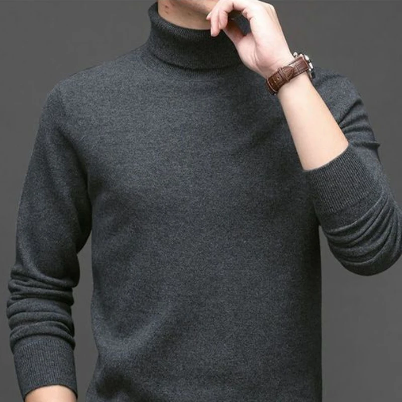 2023 Autumn Winter New Turtleneck Loose Pullover Thick Warm Casual Sweater Men Solid Woolen Sweater Fashion Knit Bottom Coat