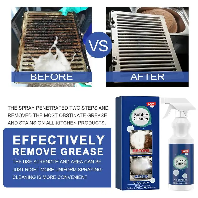 Oil Stain Remover 150ml Bubble Cleaner Kitchen Degreaser All-Purpose Foaming Cleaner Spray Cooker Oil Stain Remover For