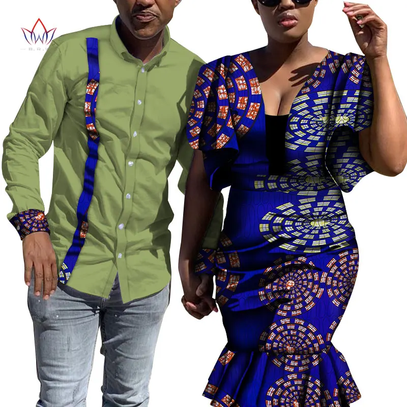 

Bintarealwax анкарская одежда для пары Дашики элегантные африканские платья с принтом и мужские рубашки хлопковая африканская одежда WYQ712