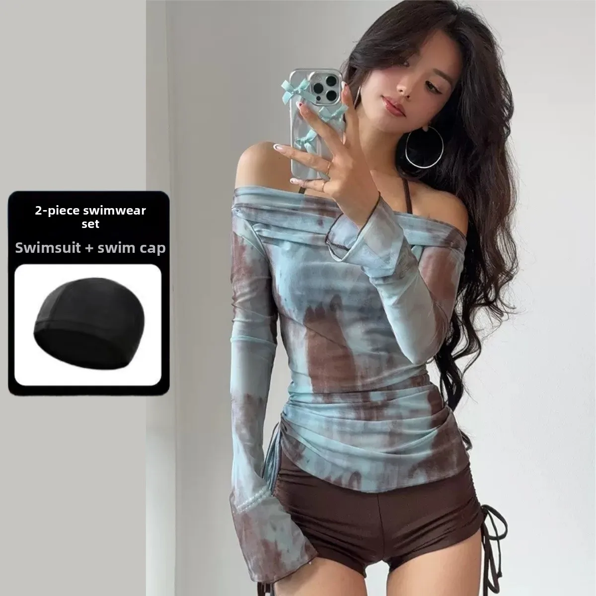 Blue + brown [+ swimming cap]